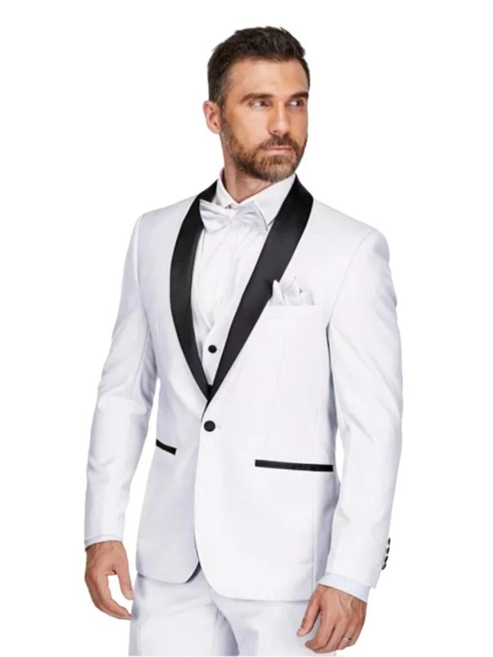 Gino Vitale Men Tuxedo White 2 Piece Size 38 Regular Pants 30 Waist Unhemmed